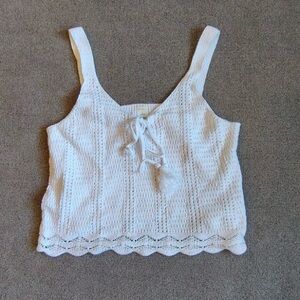 White Crochet  Knit Tank Top Front Tie Festival Women S Boho Crop Top Cotton